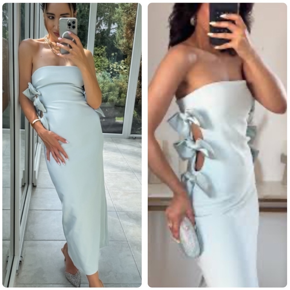 Zara Light Blue Midi Dress with Bow Details